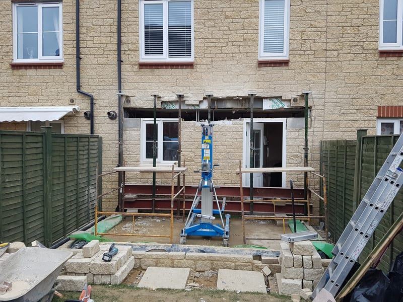 Kitchen extension under construction at the rear of a house in Hucclecote, Gloucester